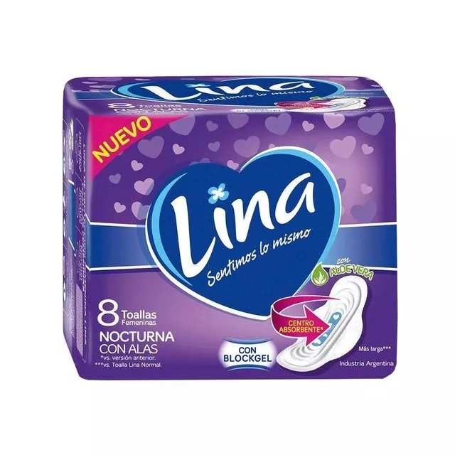 TOALLITAS FEMENINAS LINA NOCTURNA  C/ ALOE C/ALAS x 8